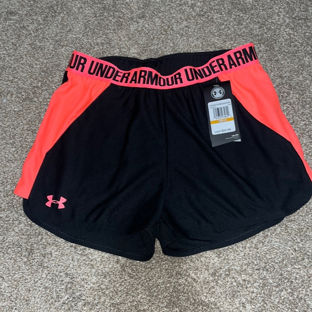Under armour black and neon coral shorts NWT
